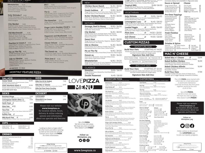 LOVEPIZZA Spruce Grove Menu