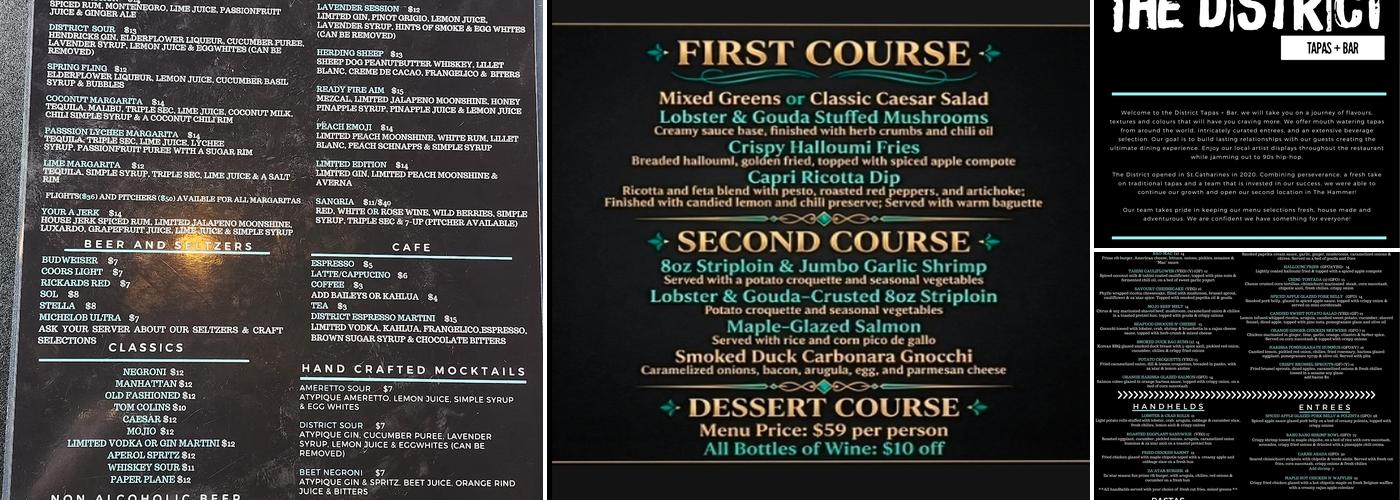 The District Tapas+Bar Menu