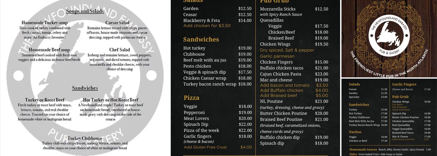 The Newfoundland Embassy Menu