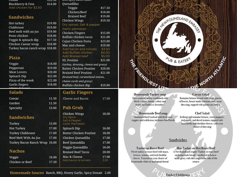 The Newfoundland Embassy Menu