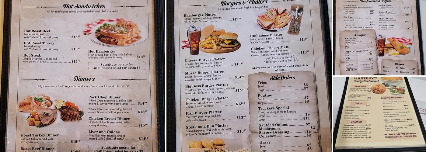 Hartery's Family Restaurant Menu
