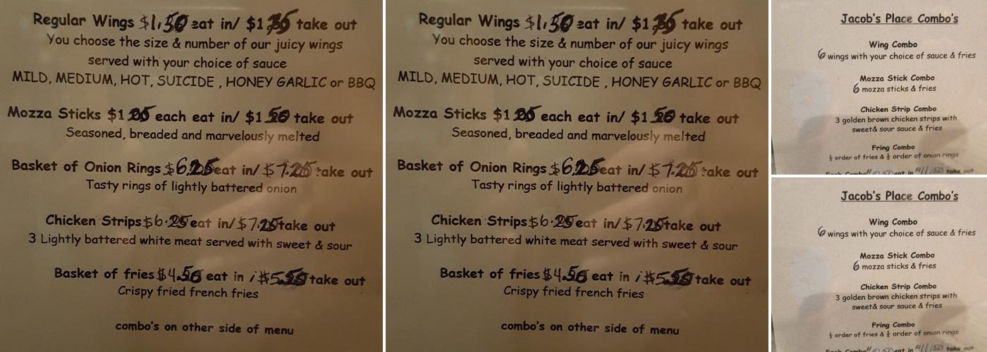 Jacob's Place Menu