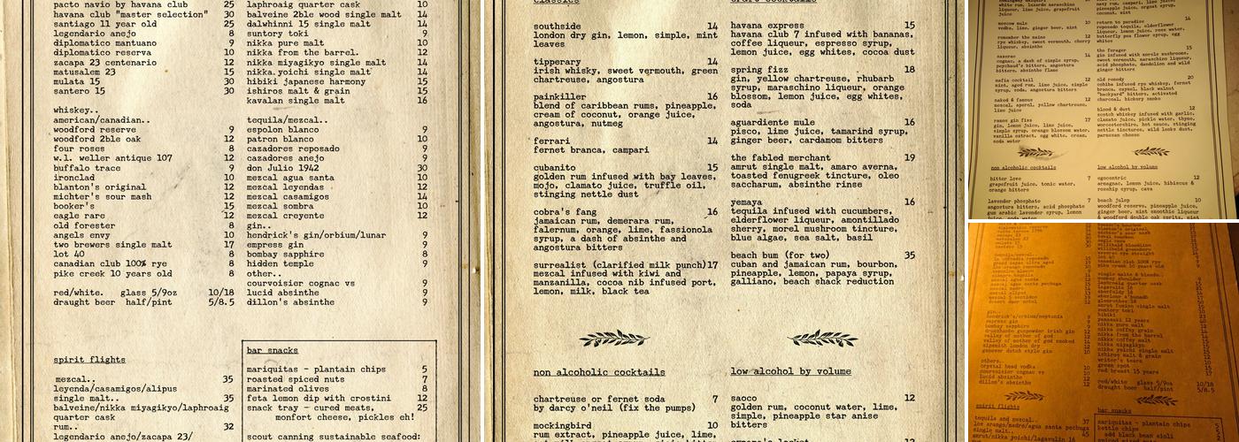 The Relic Lobby Bar Menu