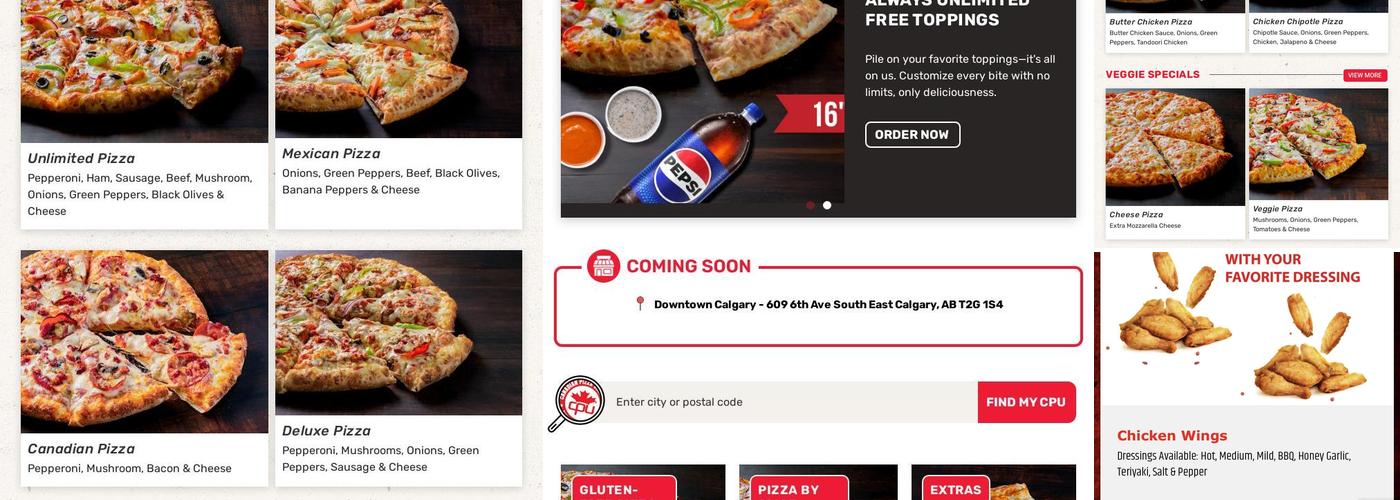 Canadian Pizza Unlimited Menu