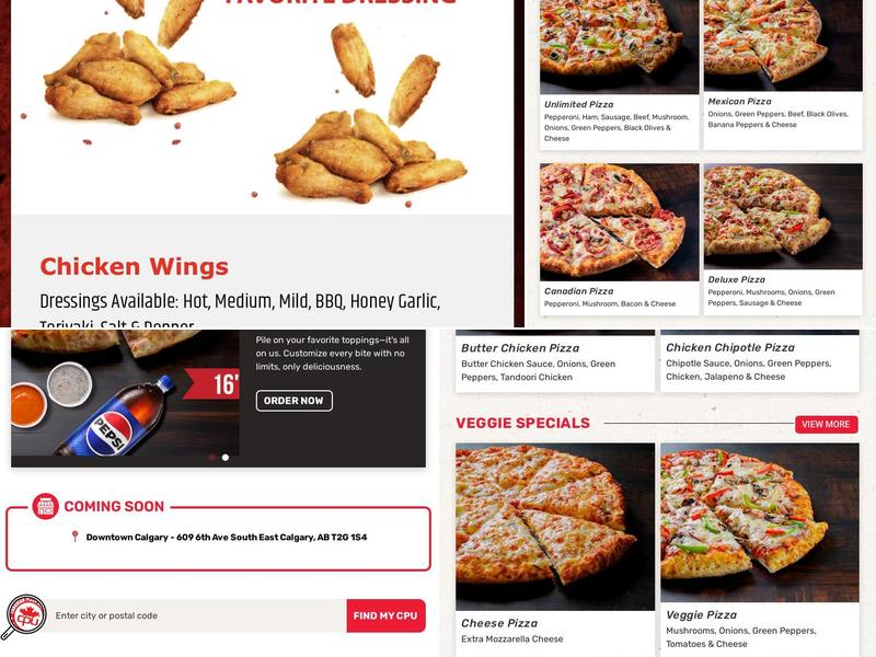 Canadian Pizza Unlimited Menu