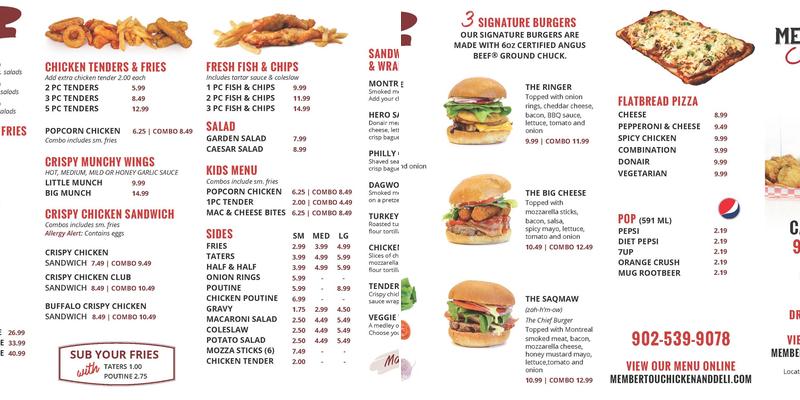 Membertou Chicken & Deli Menu