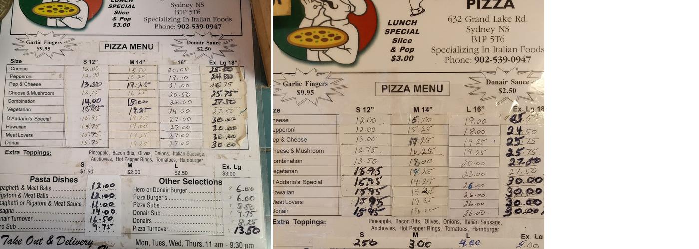 D'Addario's Pizza Menu