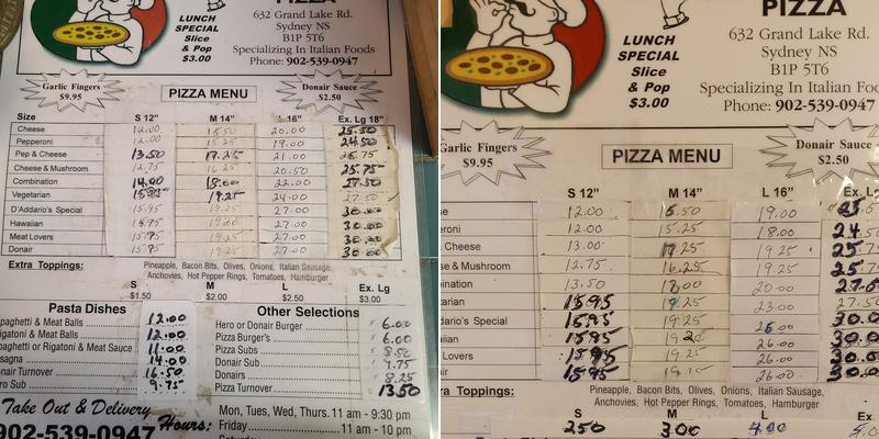 D'Addario's Pizza Menu
