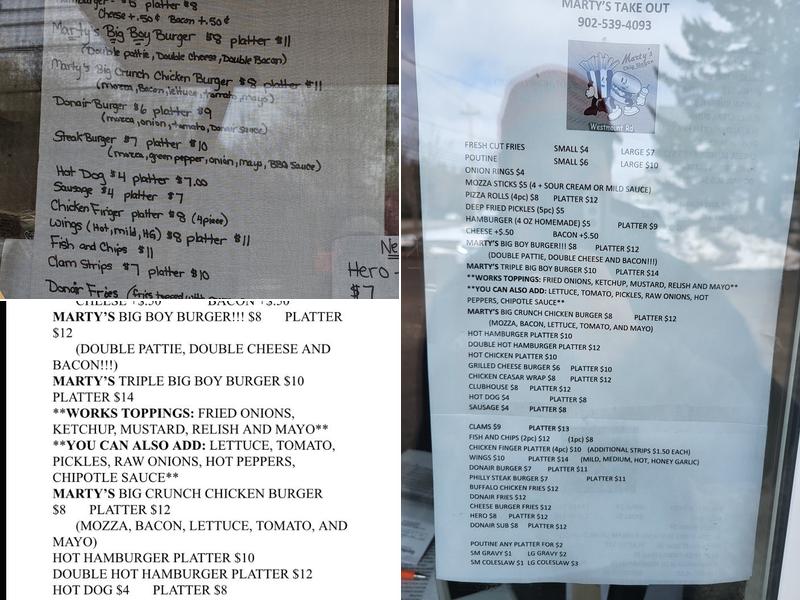 Marty's Chip Wagon Menu