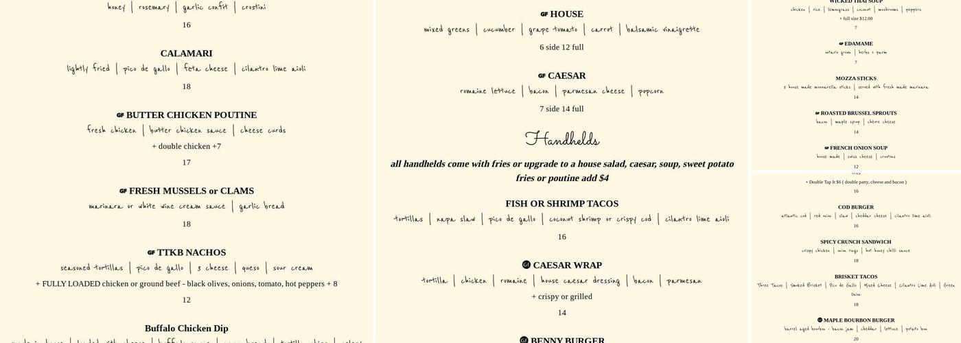 Tap That Kitchen + Bar Menu