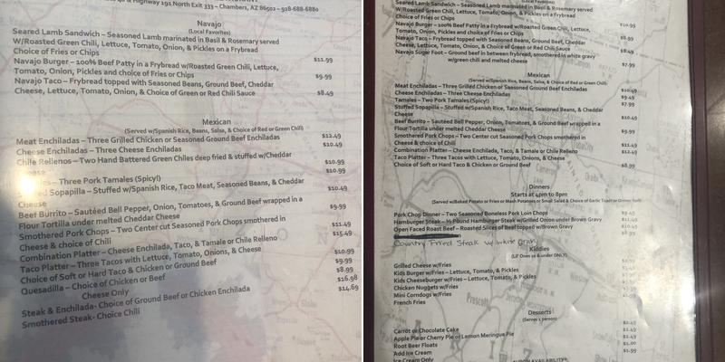 Chieftain Restaurant Menu