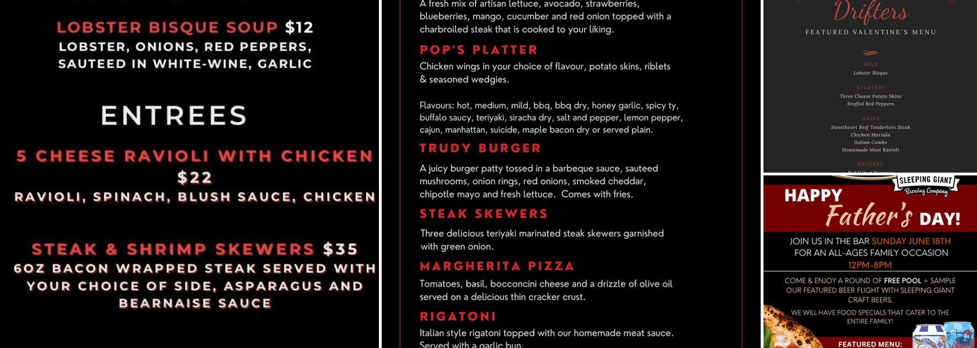 Drifters Restaurant Menu