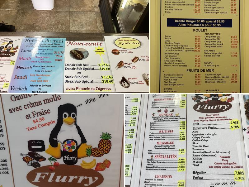 Sheila Dairy Bar Restaurant et Crème glacée Menu