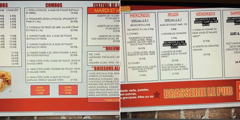 Brasserie Le Pub Inc Menu