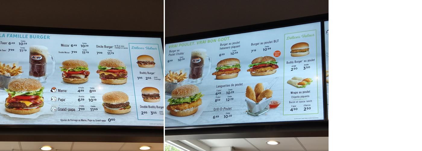 A&W Canada Menu