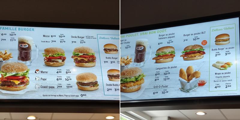 A&W Canada Menu