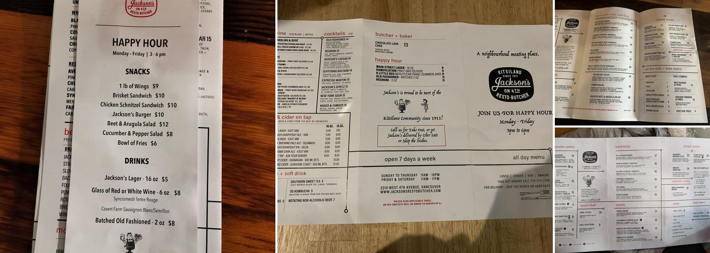 Jackson's Resto Butcher Menu