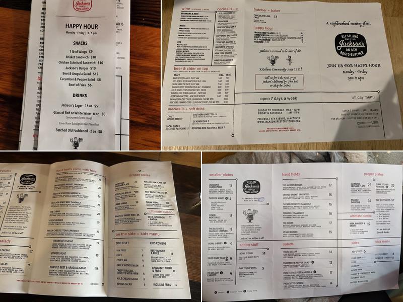 Jackson's Resto Butcher Menu