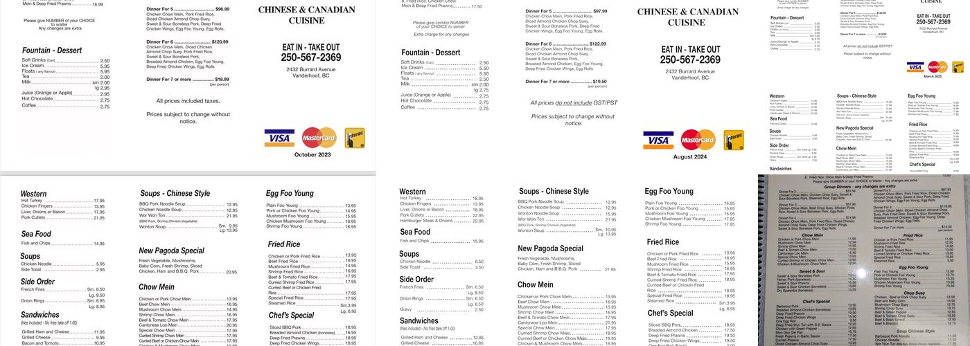 New Pagoda Restaurant Menu