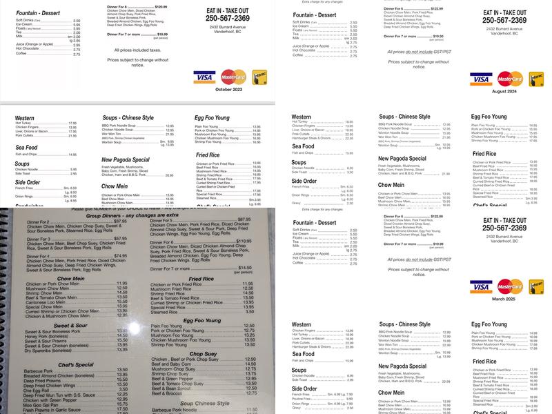 New Pagoda Restaurant Menu