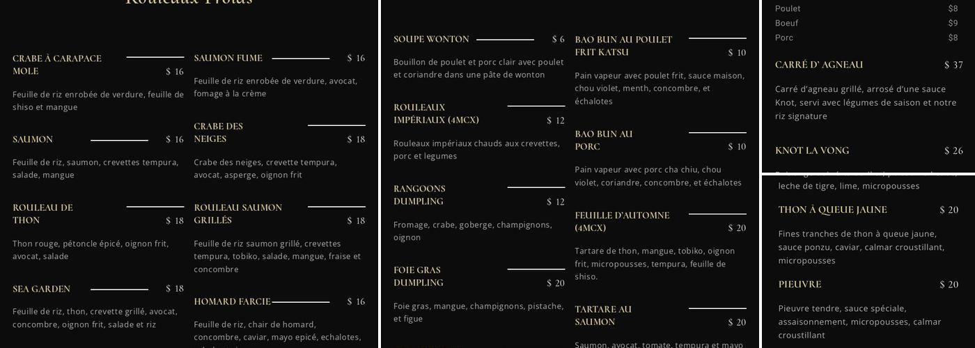 Knot d'Asie Menu