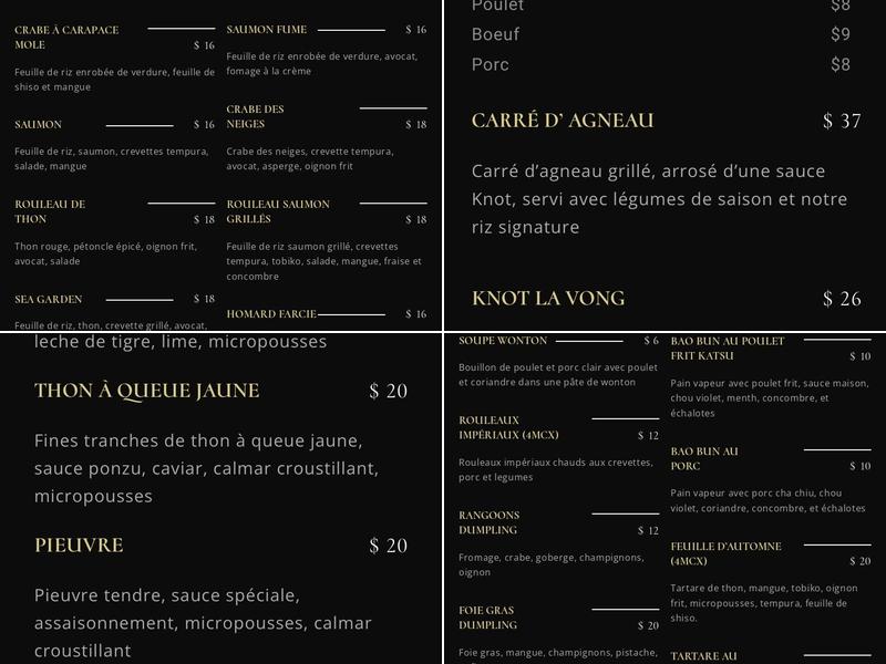 Knot d'Asie Menu