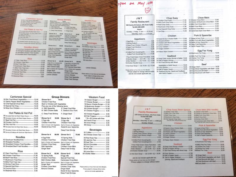 J & T Family Restaurant Menu