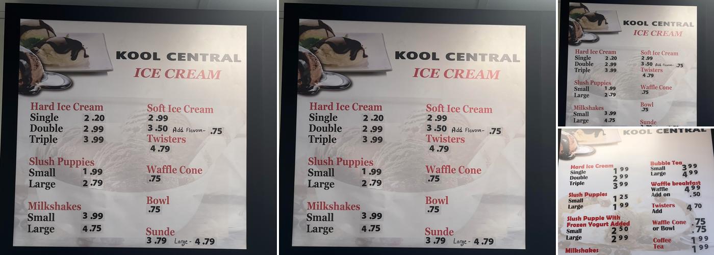 Kool Central Ice Cream Menu