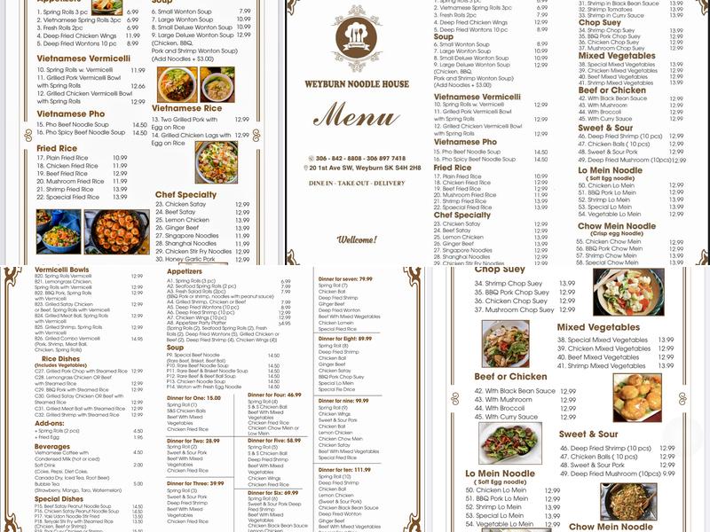 Weyburn Noodle House Menu
