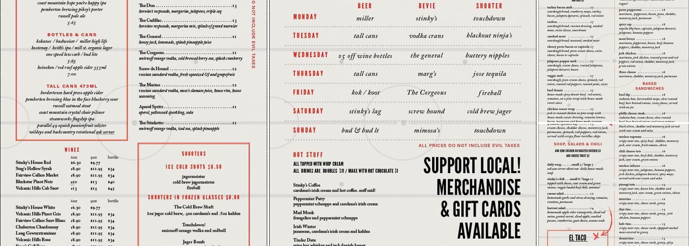 Stinky's On The Stroll Menu