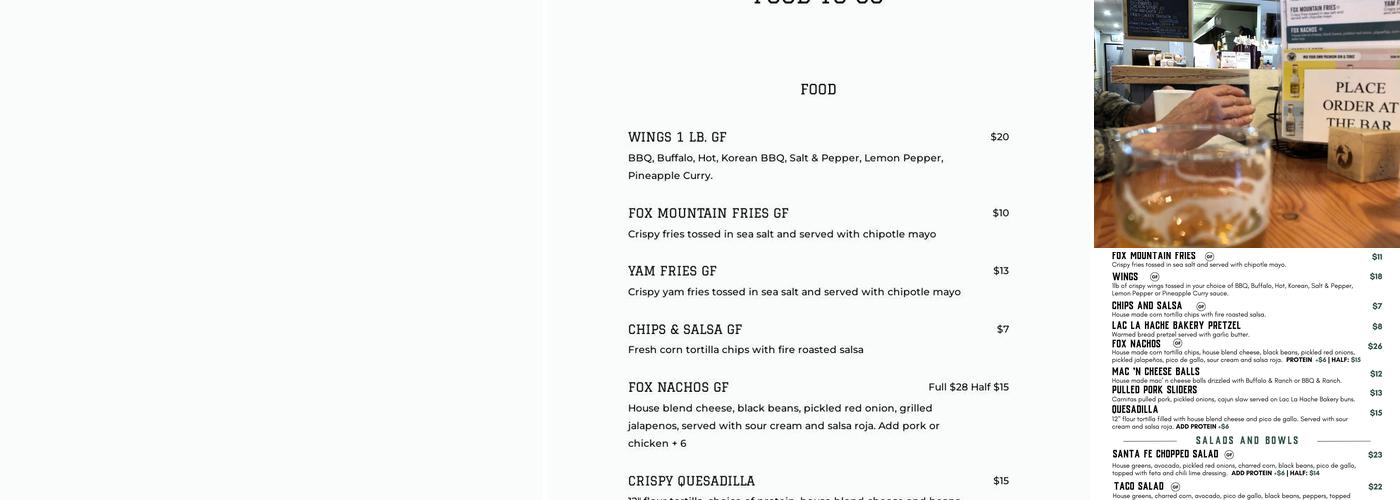Fox Mountain Brewing Co. Menu