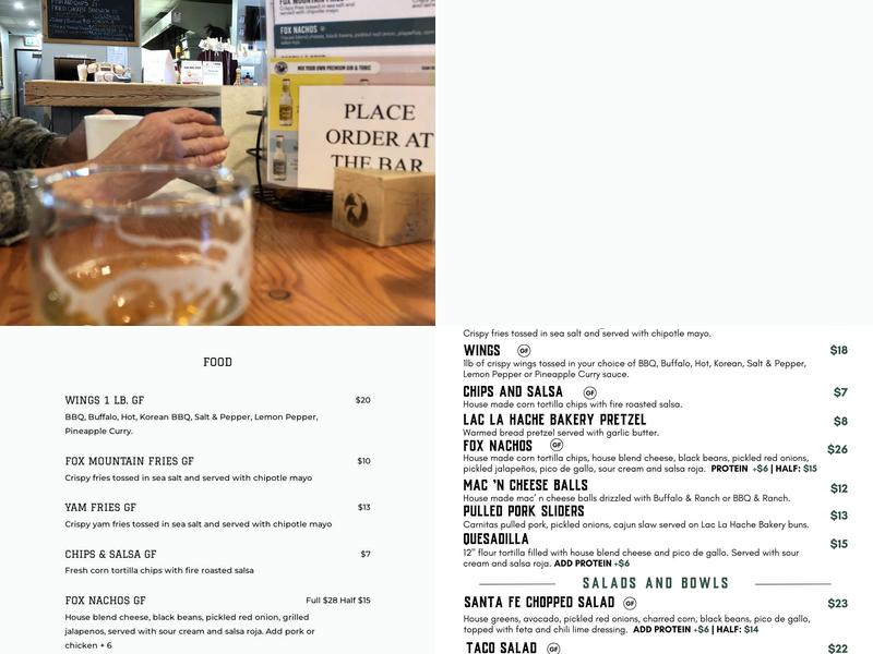 Fox Mountain Brewing Co. Menu