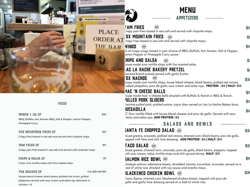 Fox Mountain Brewing Co. Menu