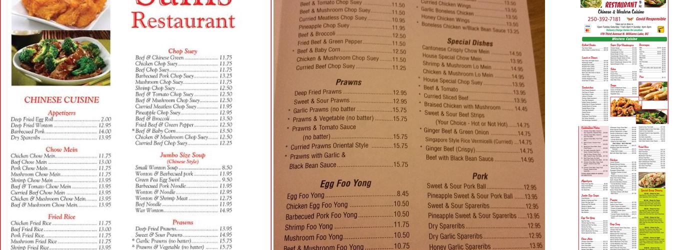 Sam's Restaurant Menu