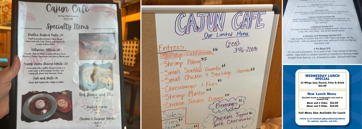 Cajun Cafe Menu