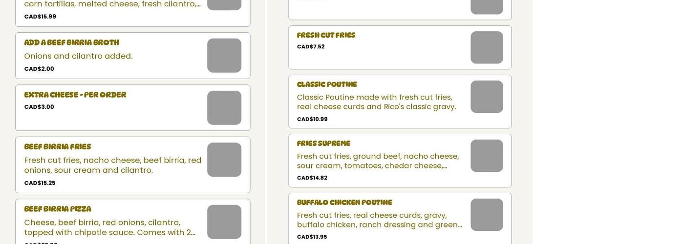 Rico Taco Windsor Menu