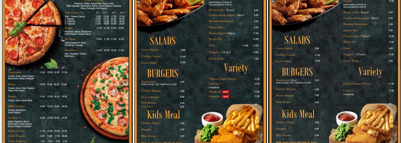 Anthony's Pizza Menu