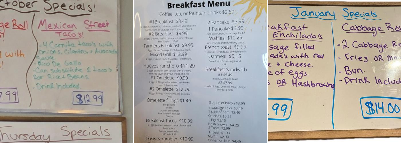 Triangle Oasis Restaurant Menu