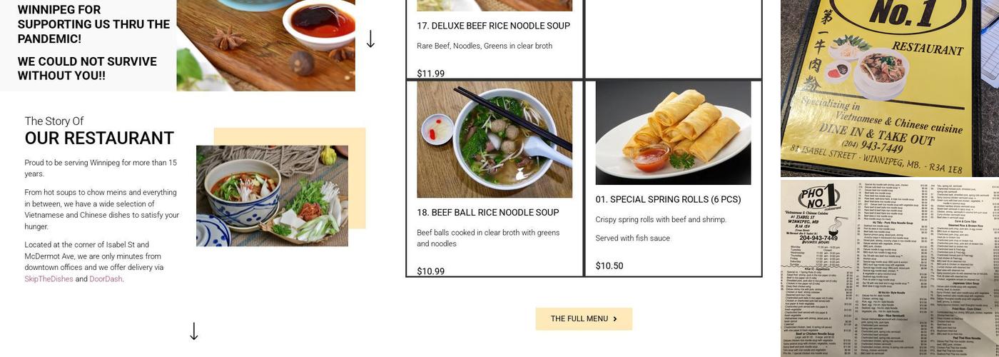 Pho No 1 Restaurant Menu