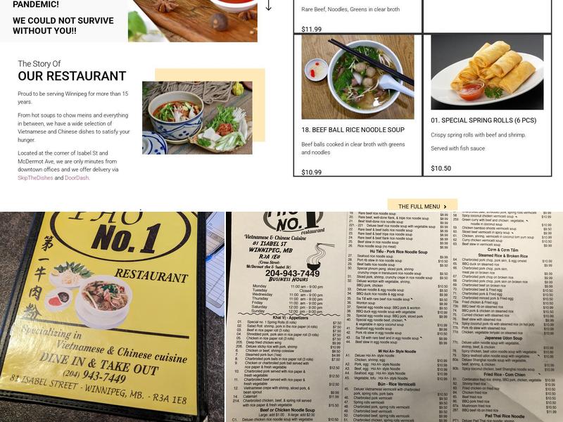 Pho No 1 Restaurant Menu