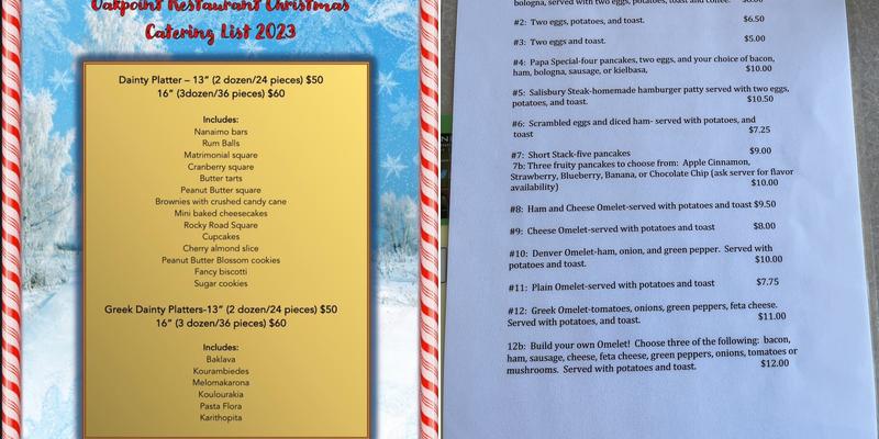 Oak Point Restaurant Menu