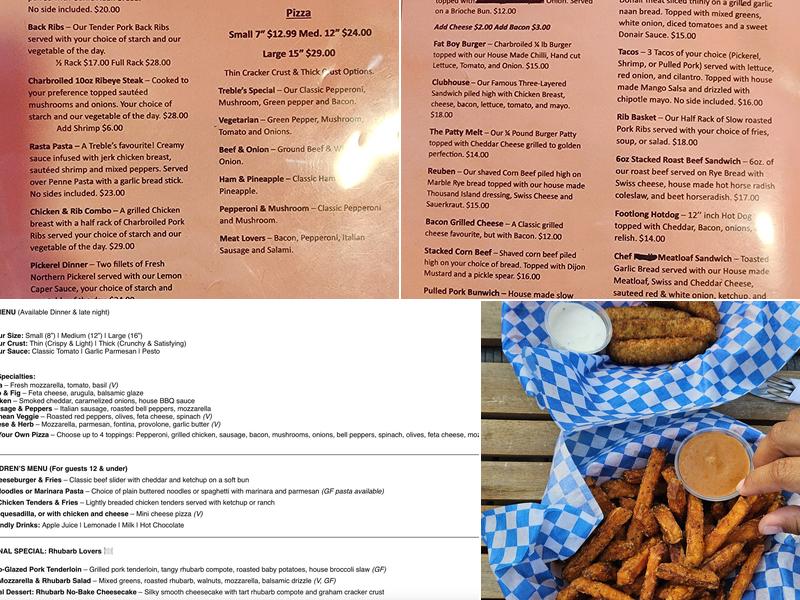 Treble’s Beach Bar & Grill Menu