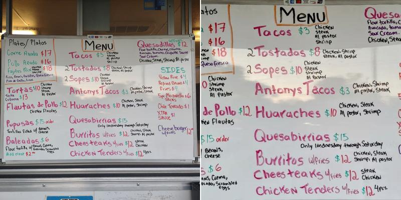 Anthony’s Tacos Menu