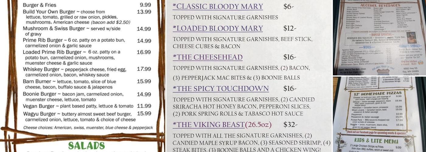 Boondocks Bar & Grill + RV Campground Menu