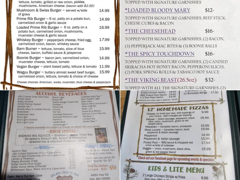 Boondocks Bar & Grill + RV Campground Menu