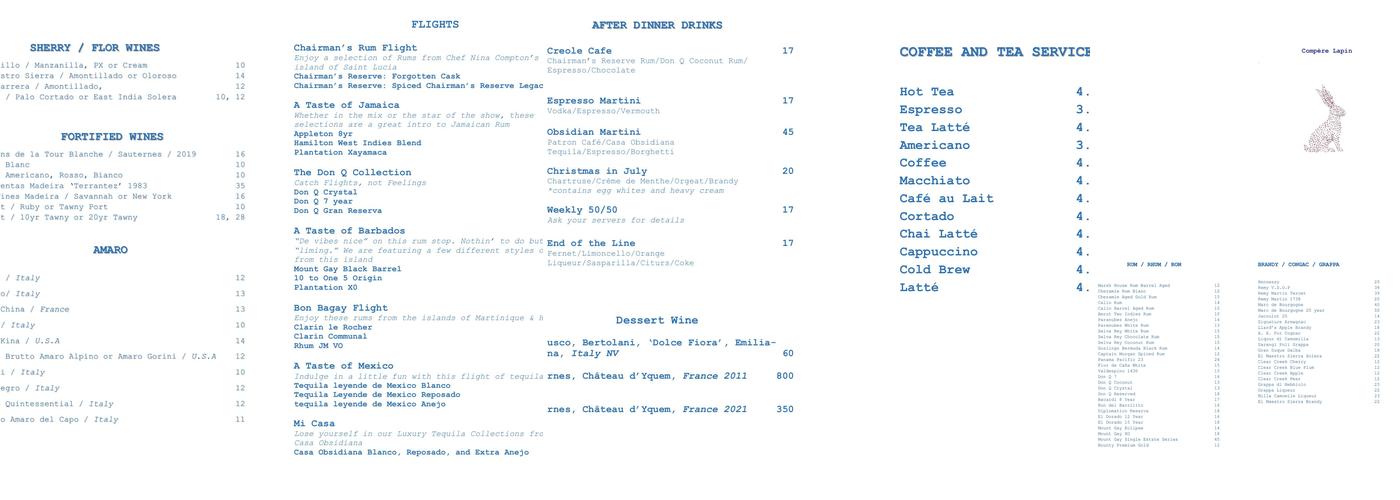 Compère Lapin Menu