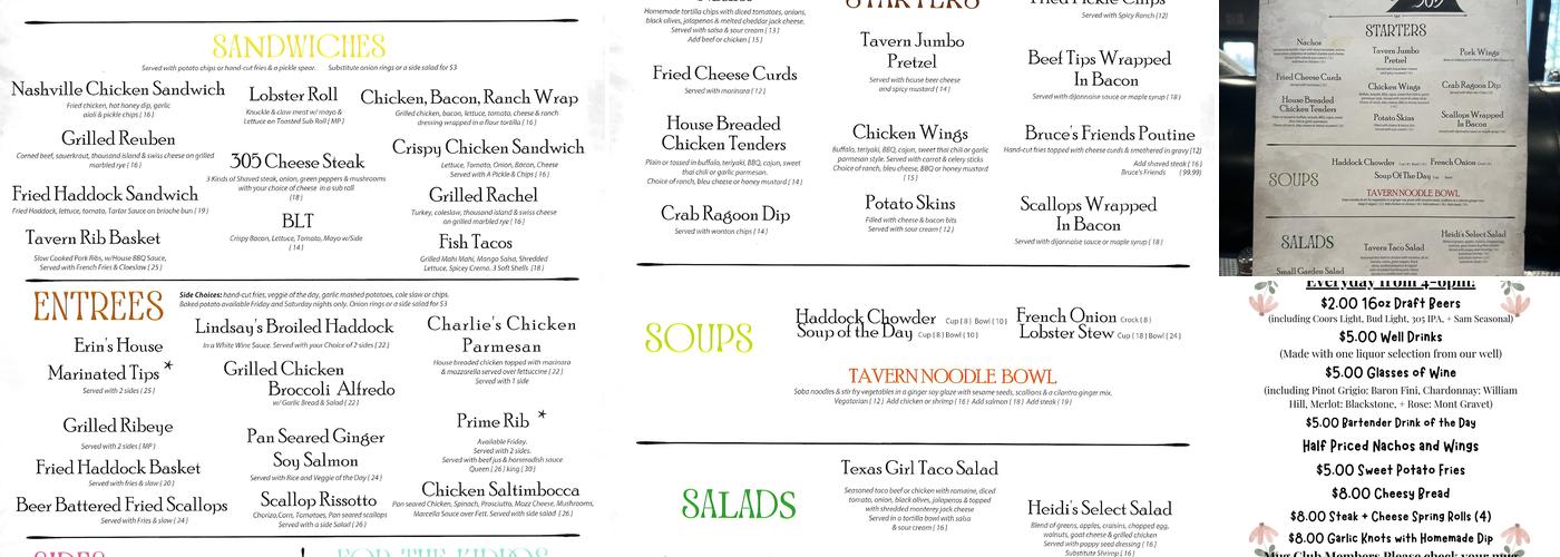 Tavern on the Hill 305 Menu
