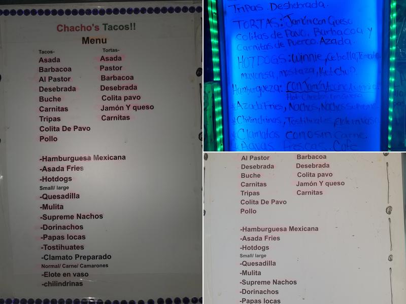 Chacho's Taco's Menu