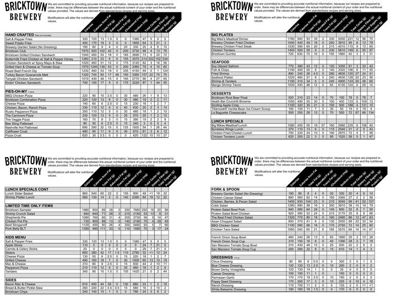 Bricktown Brewery - Bartlesville Menu