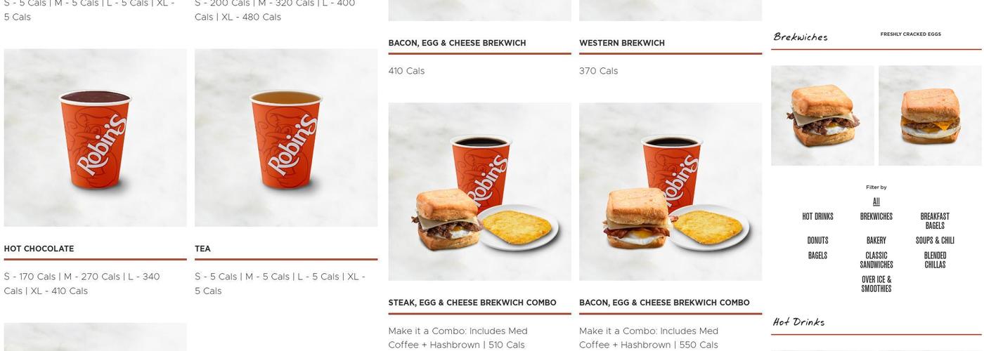 Robin's Donuts Menu